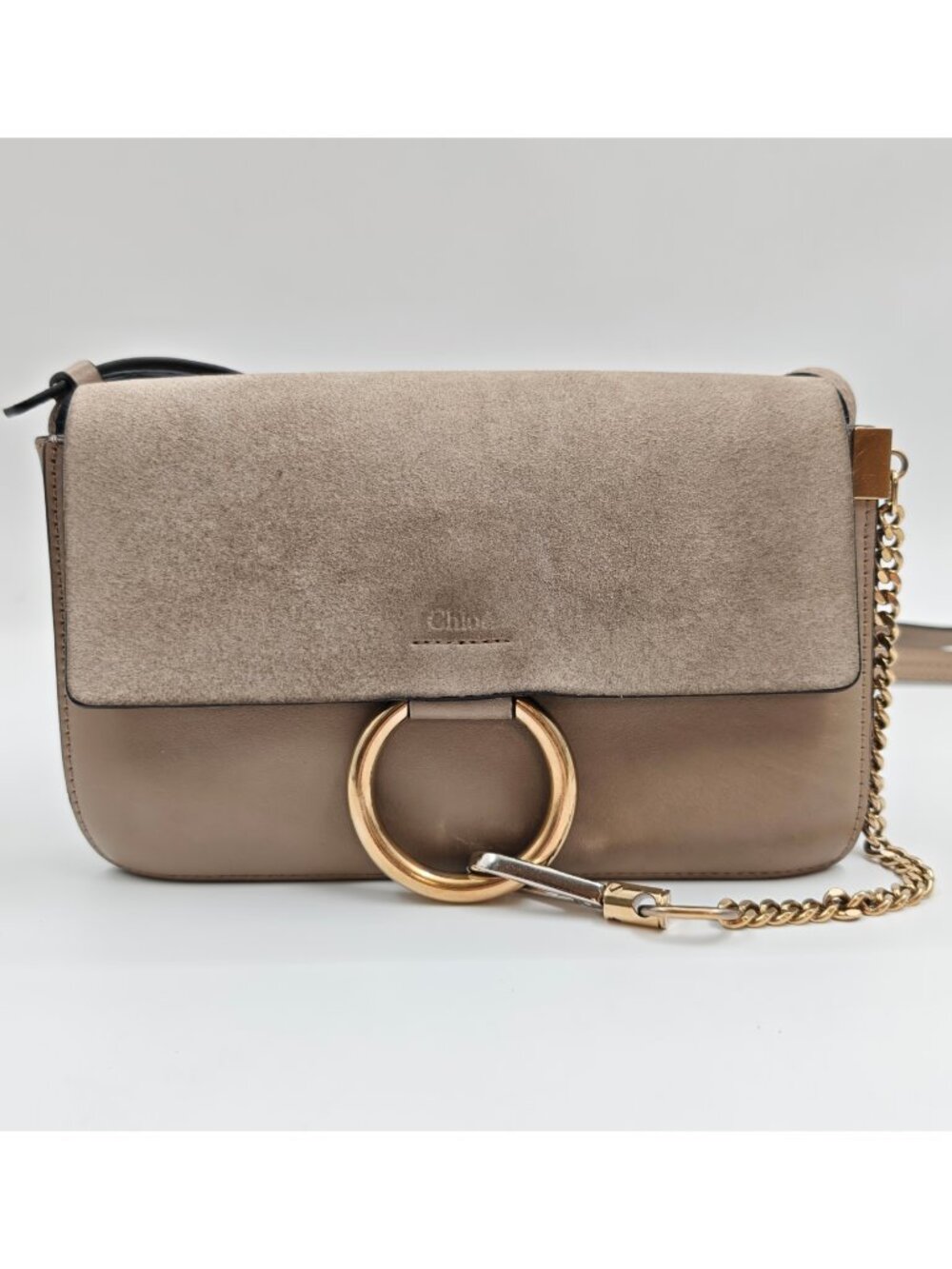 Chloe Suede Calfskin Small Faye Shoulder Bag Grey Grossbody Bag